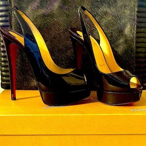 Christian Louboutin Lady PeepToe Maroon Heel size 37.5 100% Authentic w/dust bag